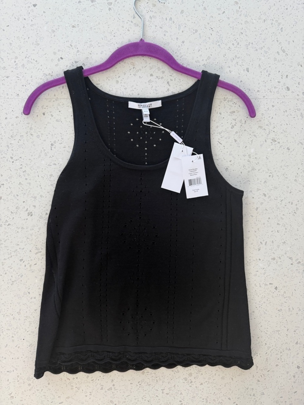 10 Crosby Derek Lam Black Eyelet Knit Tank with Scalloped Hem NWT Size XS